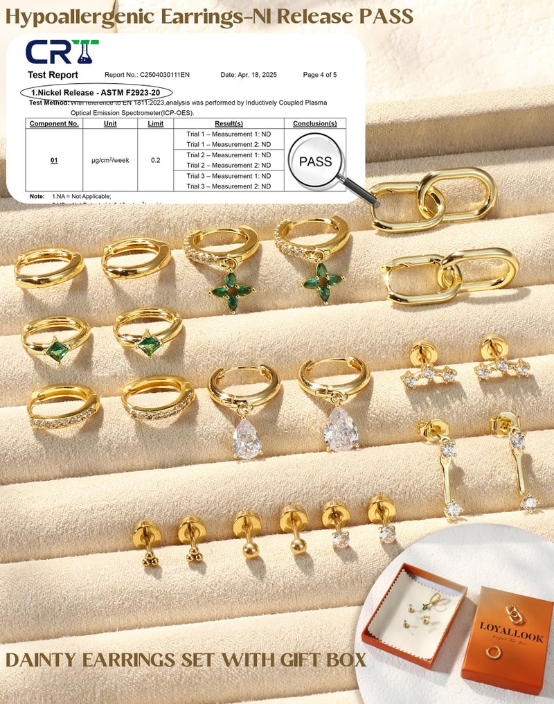 LOYALLOOK 11Pairs Gold Hoop Earrings for Women-Hypoallergenic Surgical Steel Earrings 14K Gold Plated Cartilage Earring Sets for Multiple Piercing Trendy Earring Stacks Flat Back Stud Hoops - Image 5