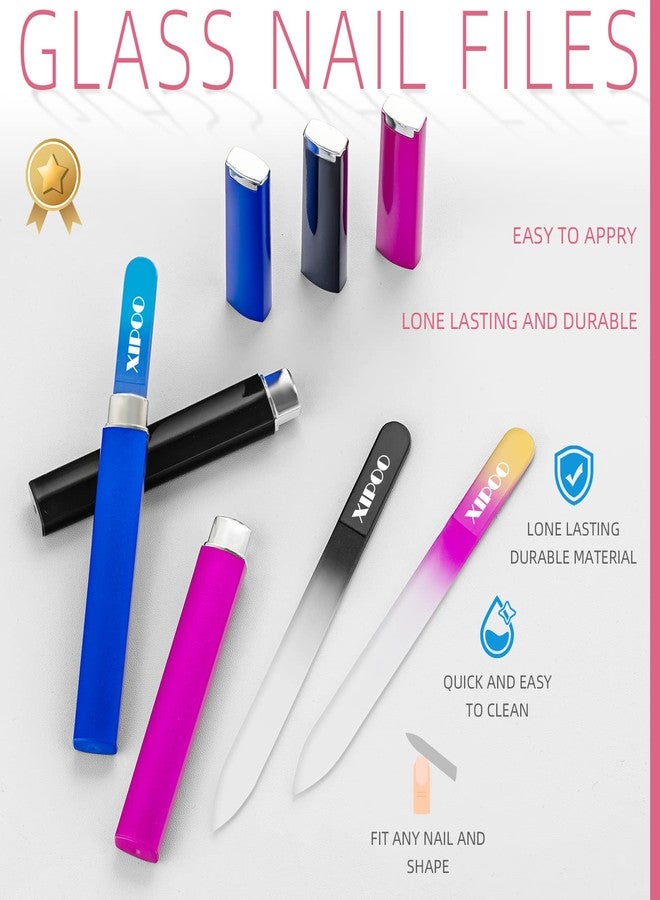 XIPOO Premium Glass Nail Files - 3 Pack with Case, Crystal, Salon Manicure Tool for Natural Nails, Gift for Women and Girls - Image 4