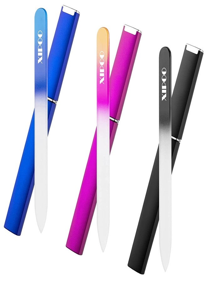 XIPOO Premium Glass Nail Files - 3 Pack with Case, Crystal, Salon Manicure Tool for Natural Nails, Gift for Women and Girls - Image 2