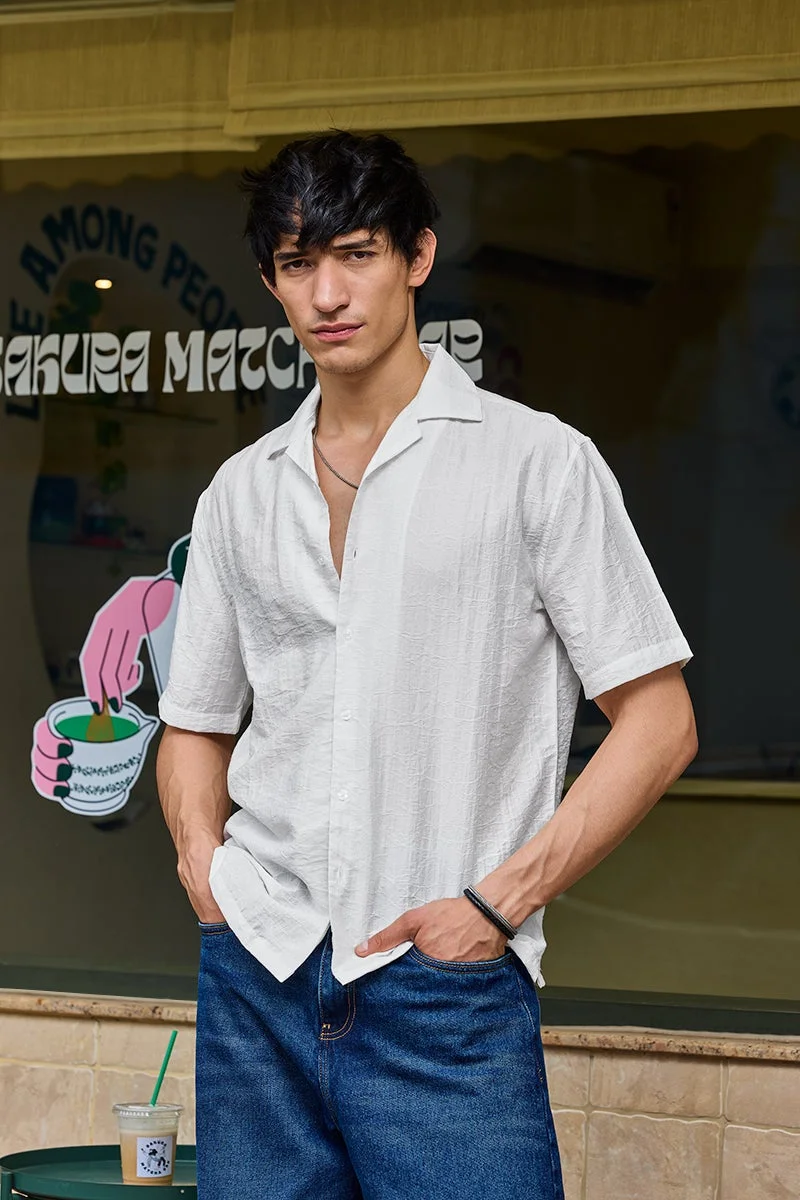 SNITCH Relaxed Fit Textured White Shirt