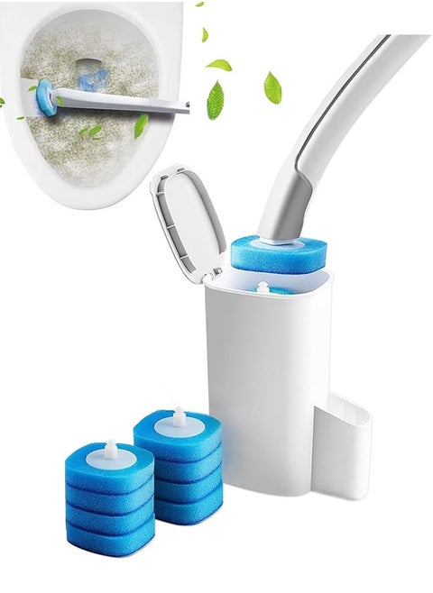 Toilet Bowl Cleaning Brush, Disposable Brush Head with 8 Refills Dissolving Wand Replacement Sponge, Soft Cleaner Brush for Bathroom Cleaning