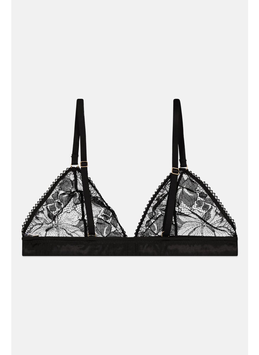 Etam Women Non Padded Textured Bra, Black  - Image 1
