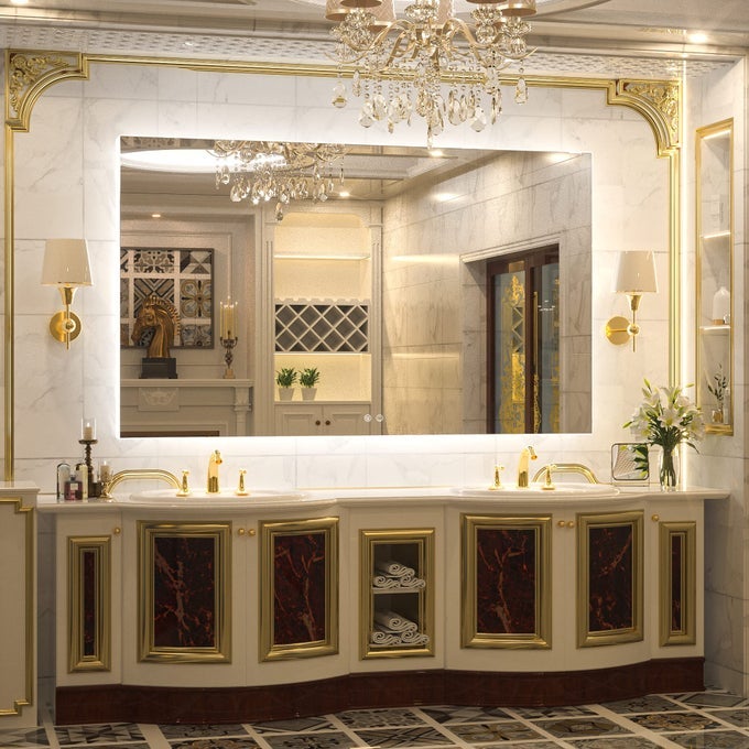 60 X 36 INCH LED BACKLIT BATHROOM VANITY MIRROR WITH LIGHTANTIFOGDIMMABLECRI90TOUCH BUTTONWATER PROOFLARGELIGHTED MIRRORHORIZONTALVERTICAL WALL MOUNTED