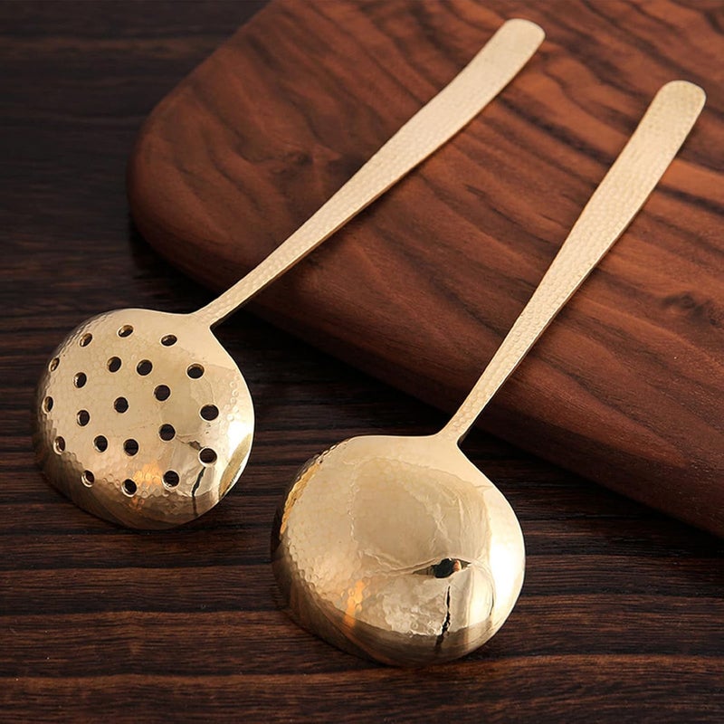 Brass Soup Ladle, Durable Kitchen Ladle with Elegant Hammered Texture, Bright Gold Long Handle Ladle Spoon for Serving Soups Stews Sauces, Balanced Weight Multifunction Cooking Ute (Ladle) - Image 5