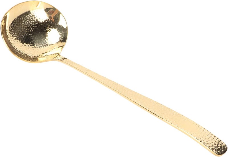 Brass Soup Ladle, Durable Kitchen Ladle with Elegant Hammered Texture, Bright Gold Long Handle Ladle Spoon for Serving Soups Stews Sauces, Balanced Weight Multifunction Cooking Ute (Ladle) - Image 2