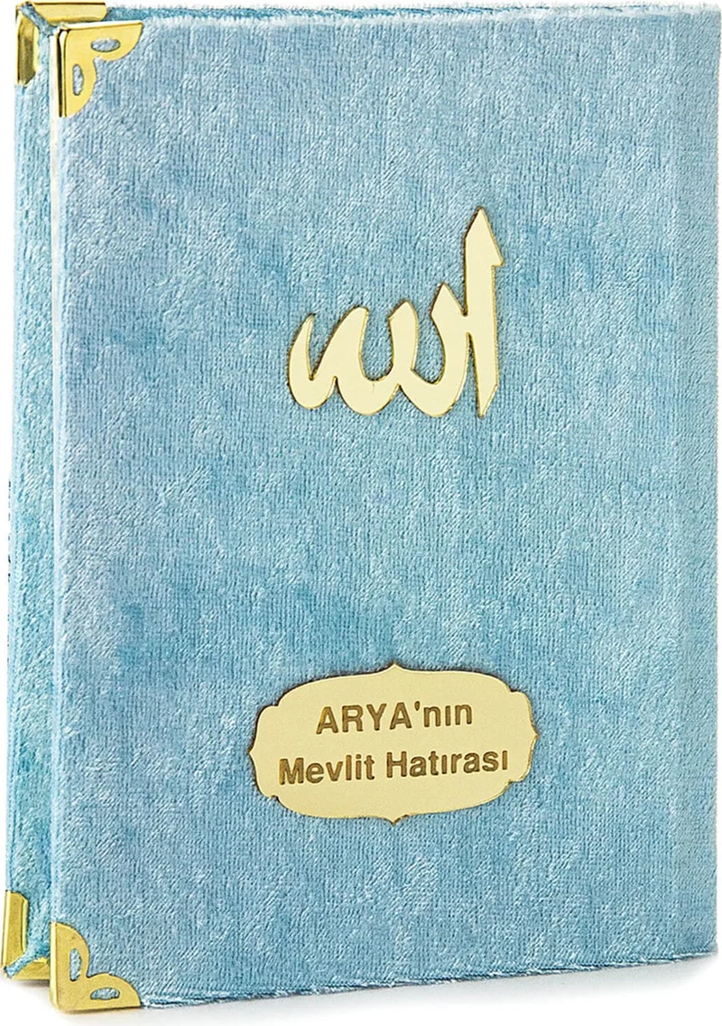 ايهفان اونلاين 10 Velvet Covered Yasin Books - Bag Size - Personalized Plate - With Rosary - Pouch - Blue Color - Mevlüt Gift - 80 Pages