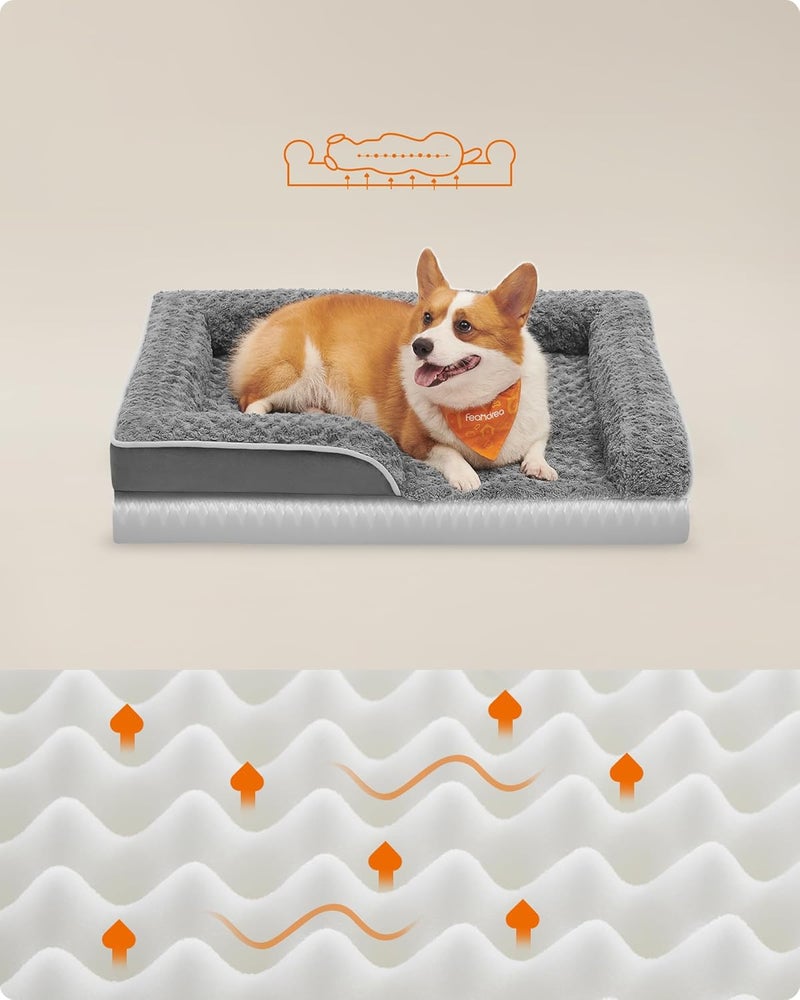 Feandrea Orthopaedic Dog Bed for Medium Dogs, Waterproof Dog Sofa with Removable Plush Cover, 91 x 68 x 16 cm, Slate Grey PGW252G02 - Image 3