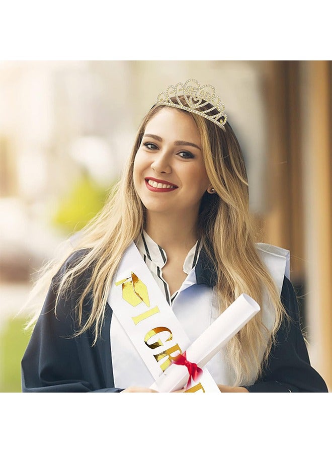 طقم تاج تاج الساتان للتخرج ، تاج التخرج المعدني اللامع الأميرة غراد تاج تاج وتخرج وشاح ، هدايا رائعة لزينة حفلات التخرج - Image 2