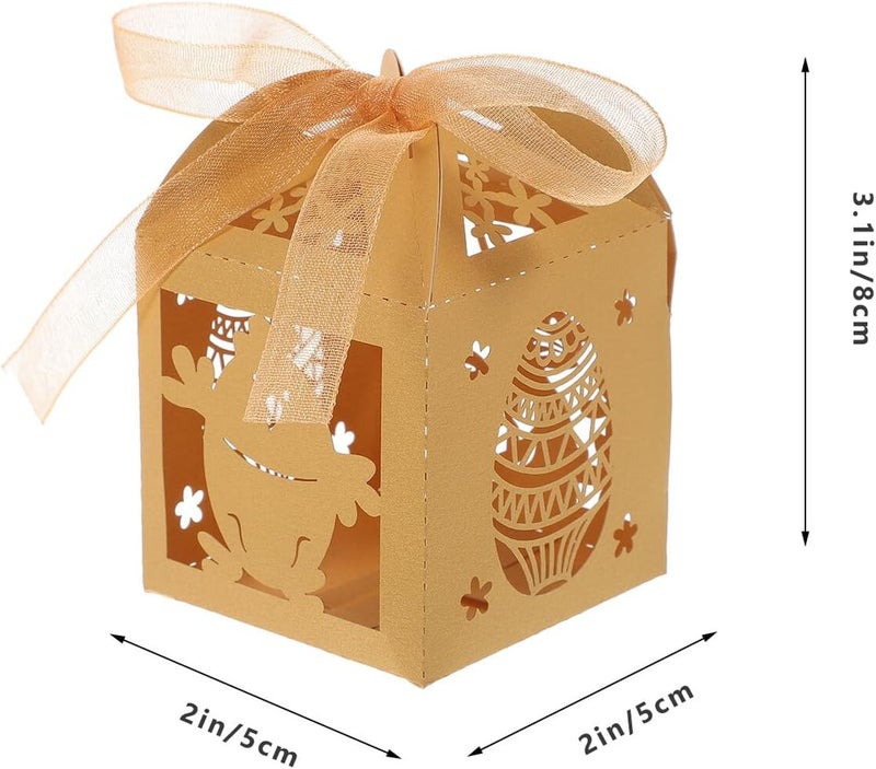 PRETYZOOM 50pcs Gold Hollow Bunny Candy Boxes Paper Party Favor Treat Boxes for Wedding Shower and Festival Chocolate Packaging - Image 2