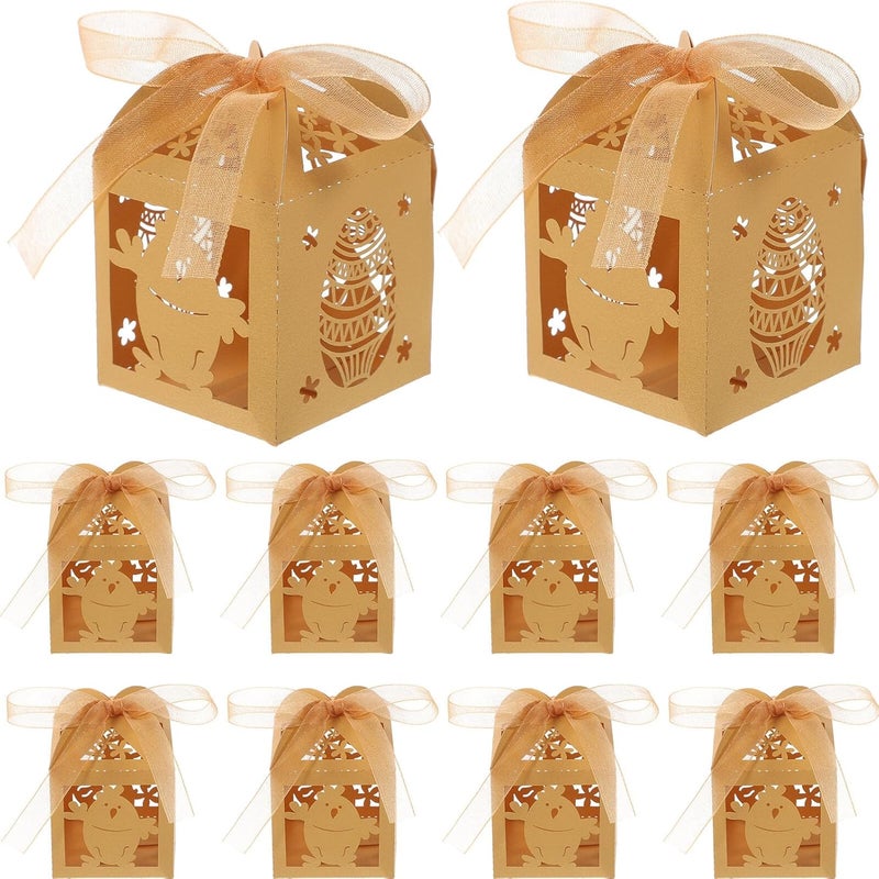 PRETYZOOM 50pcs Gold Hollow Bunny Candy Boxes Paper Party Favor Treat Boxes for Wedding Shower and Festival Chocolate Packaging - Image 1