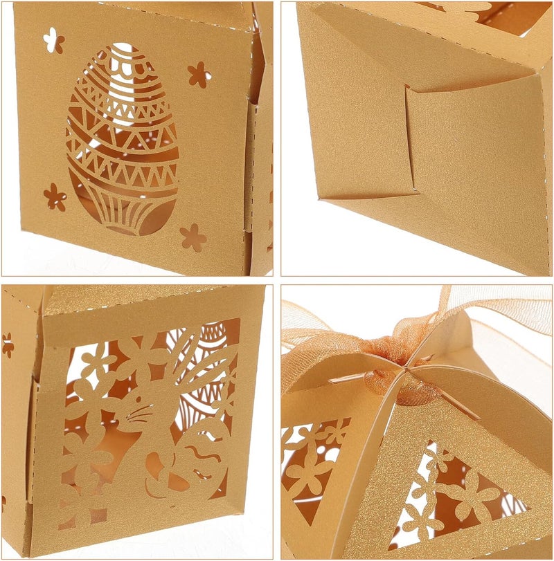 PRETYZOOM 50pcs Gold Hollow Bunny Candy Boxes Paper Party Favor Treat Boxes for Wedding Shower and Festival Chocolate Packaging - Image 3