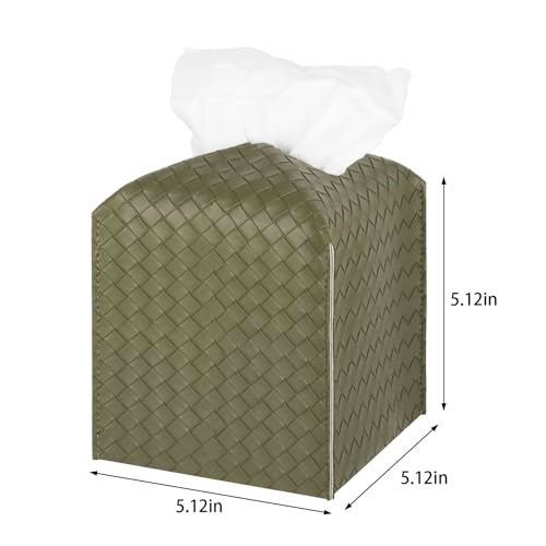 zoocatia Tissue Box Cover PU Leather Tissue Holder Square Facial Tissue Case Facial Paper Organizer Dispenser for Bathroom, Vanity Countertop, Tabletop, Car, Olive Green - Image 3