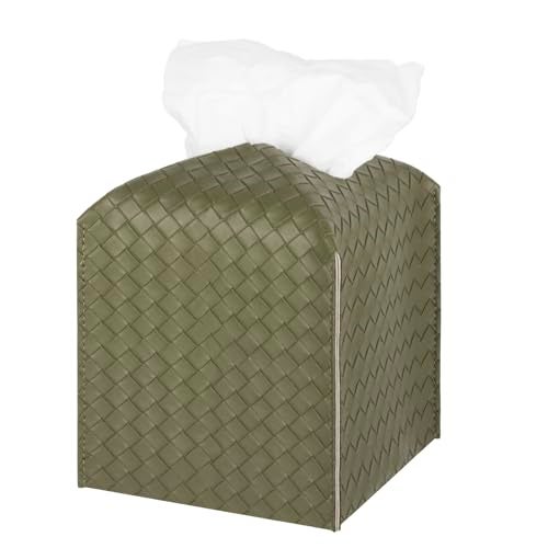 zoocatia Tissue Box Cover PU Leather Tissue Holder Square Facial Tissue Case Facial Paper Organizer Dispenser for Bathroom, Vanity Countertop, Tabletop, Car, Olive Green - Image 1