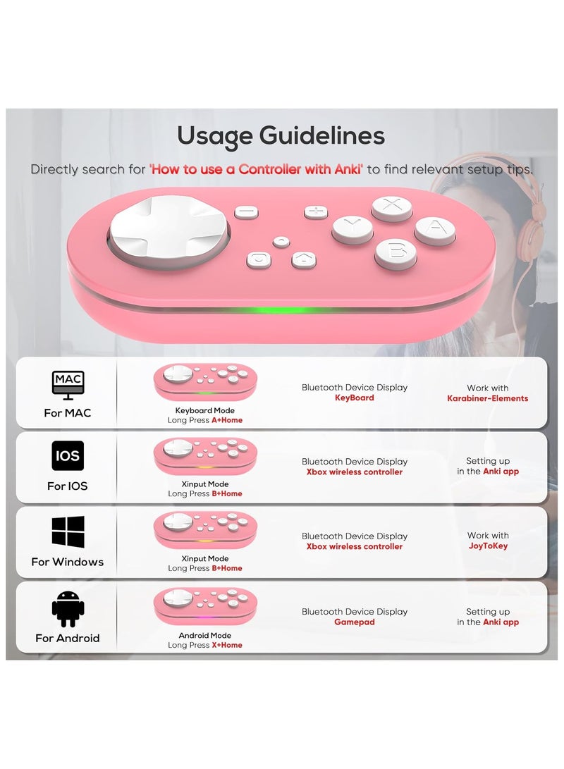 Wireless Bluetooth Remote Game Controller Key Chain Sized Mini Controller for Anki App-Gamepad Sized Mini Controller for Switch-Windows-Android-MacOS with Cable and Strap