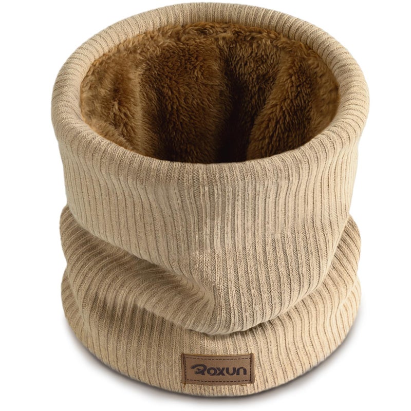 ROXUN Winter Neck Gaiter, Neck Warmer Cover Ski Gaiters for Men/Women Fleece Thick Elegant Stylish Khaki - Image 1