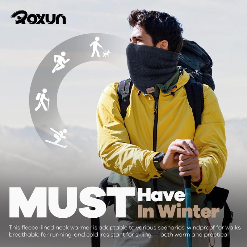 ROXUN Winter Neck Gaiter, Neck Warmer Cover Ski Gaiters for Men/Women Fleece Thick Elegant Stylish Khaki - Image 4