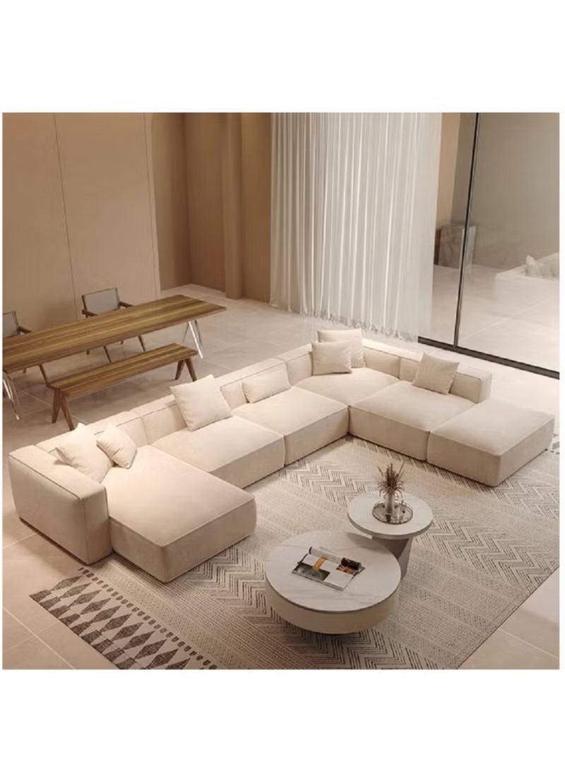 KARNAK Karnak Molly U Shape Sofa For A Modern Lounge And Cozy Corner Linen Fabric Beige  - Image 1
