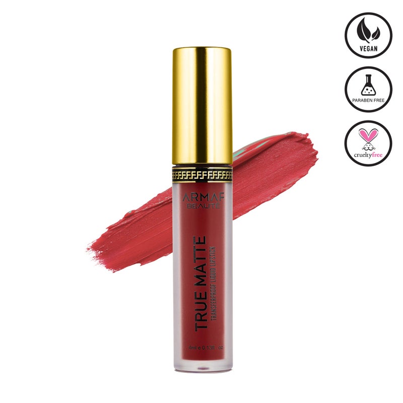 Armaf Beaute True Matte Transferproof Liquid Lipstick 4ml, Ventana Colour, One Swipe Pigmentation & Transfer Proof Formula, Weightless & Non-Sticky, Long Lasting & Water Proof Lip Stick