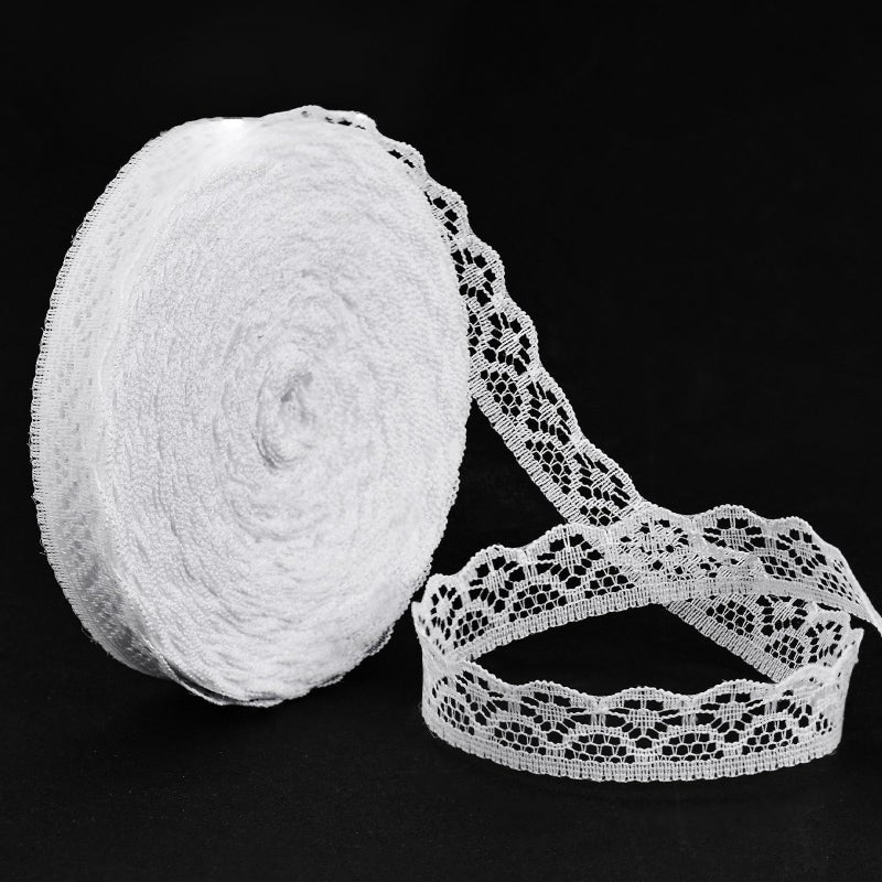 VGOODALL 30 Yards White Lace Ribbon Roll, Lace Trim Sewing Crafts Lace for Gift Wrapping Dress Decoration Wedding - Image 1