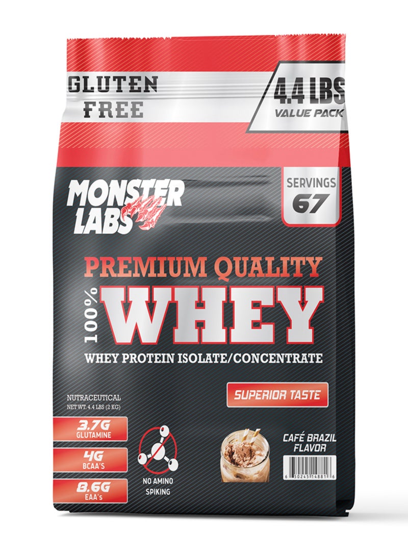 بروتين مصل الحليب بنسبة 100% من Monster Labs، مصدر أساسي معزول، 20 جرامًا من البروتين لدعم العضلات والتعافي - كافيه برازيل، 4.4 أرطال (67 حصة)  - Image 1
