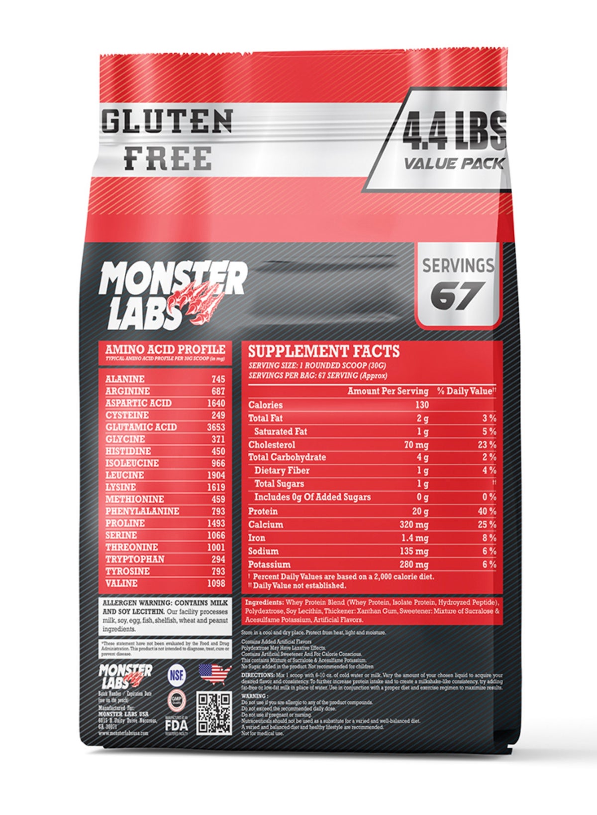 Monster Labs Café Brazil 100% Whey Protein Powder 4.4lb
