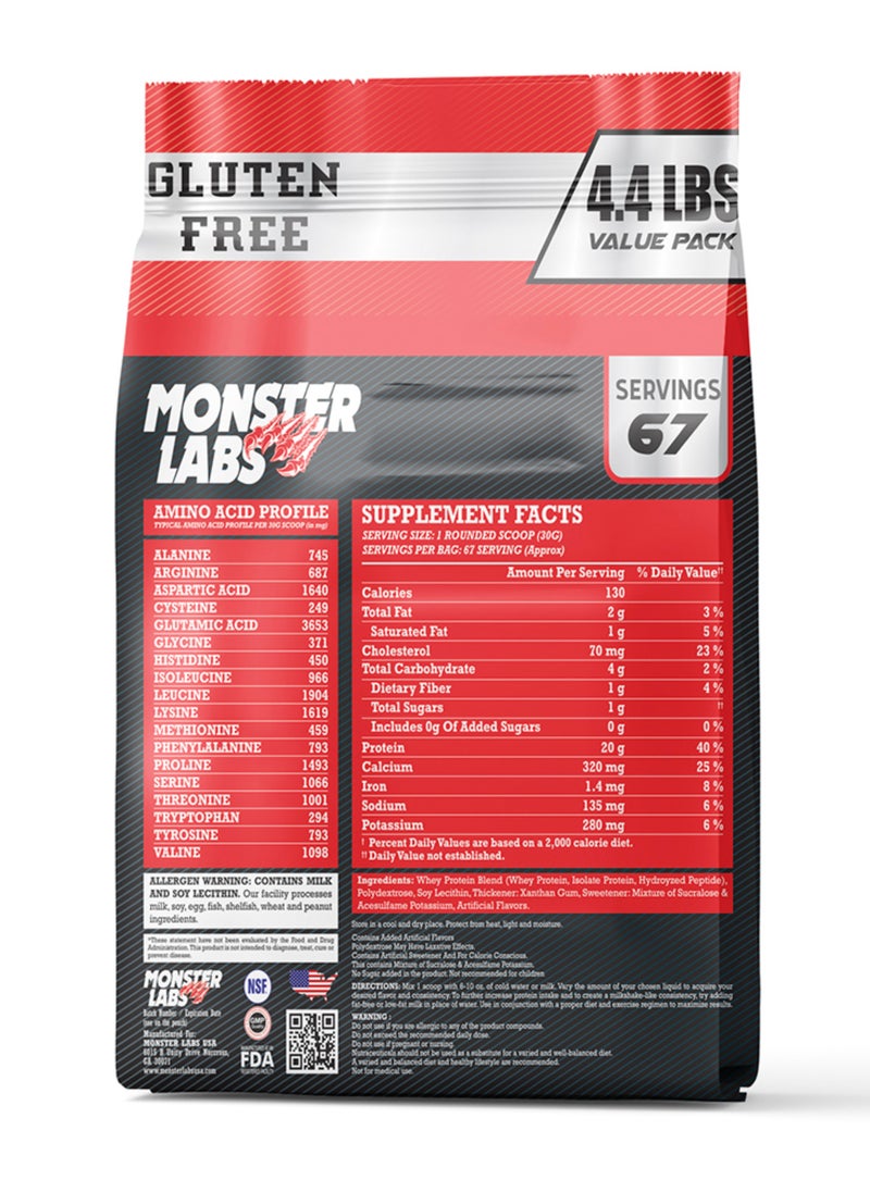 بروتين مصل الحليب بنسبة 100% من Monster Labs، مصدر أساسي معزول، 20 جرامًا من البروتين لدعم العضلات والتعافي - كافيه برازيل، 4.4 أرطال (67 حصة)  - Image 2