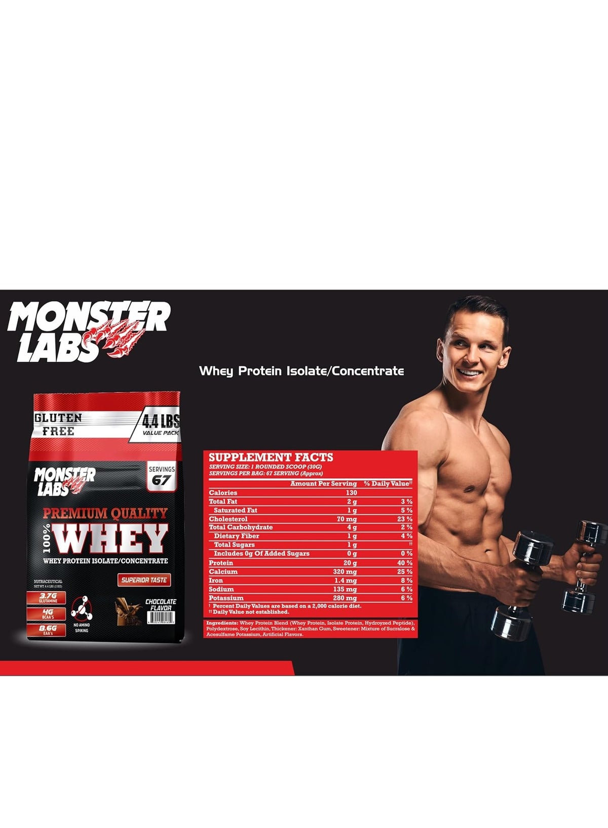 Monster Labs Café Brazil 100% Whey Protein Powder 4.4lb