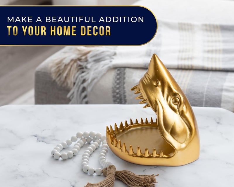 Comfify Shark Resin Figurine â€“ Stylish Shark Sculpture with Open Bowl Design for Snacks, Keys, or Trinkets â€“ Artistic Holder with Elegant Golden Finish â€“ Playful Addition to Modern Decor - Image 5