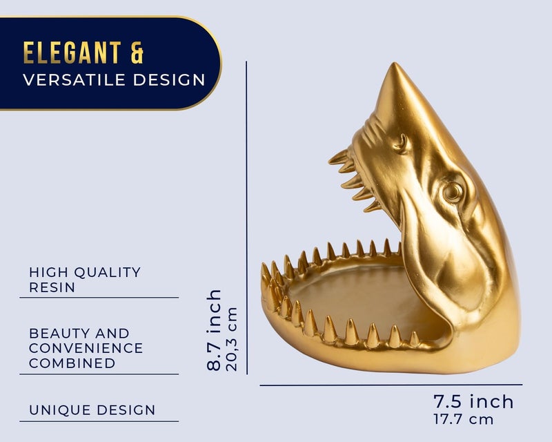 Comfify Shark Resin Figurine â€“ Stylish Shark Sculpture with Open Bowl Design for Snacks, Keys, or Trinkets â€“ Artistic Holder with Elegant Golden Finish â€“ Playful Addition to Modern Decor - Image 3