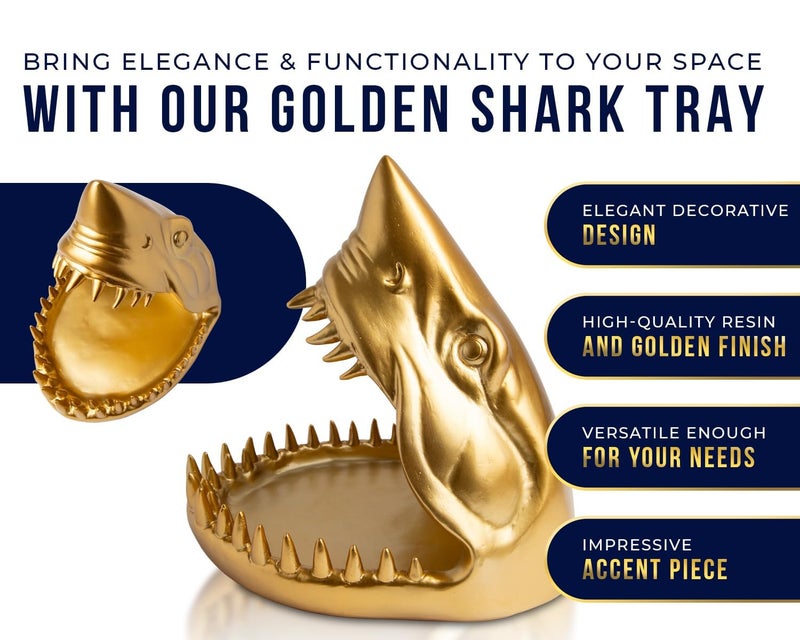 Comfify Shark Resin Figurine â€“ Stylish Shark Sculpture with Open Bowl Design for Snacks, Keys, or Trinkets â€“ Artistic Holder with Elegant Golden Finish â€“ Playful Addition to Modern Decor - Image 2