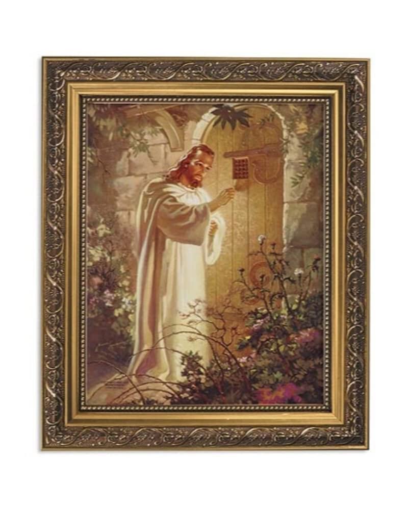 Gerffert Christian Wall Décor Ornate Gold Framed Artwork, 11 x 13-Inch, Sallman - Christ at Hearts Door - Image 1