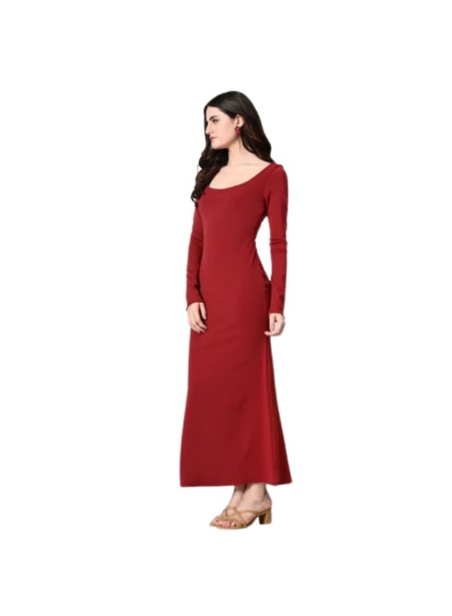 Uberoot Women’s Ruby Red Round Neck Long Sleeve Bodycon Lycra Dress | Elegant Party, Cocktail & Evening Dress | Sleek & Stretchable Fashion Outfit - Image 3