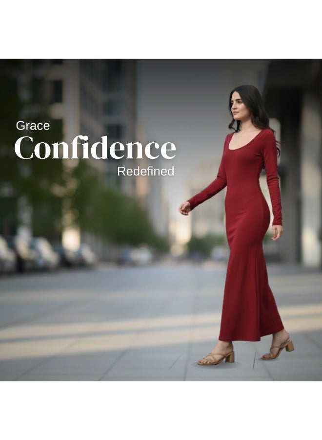 Uberoot Women’s Ruby Red Round Neck Long Sleeve Bodycon Lycra Dress | Elegant Party, Cocktail & Evening Dress | Sleek & Stretchable Fashion Outfit - Image 5