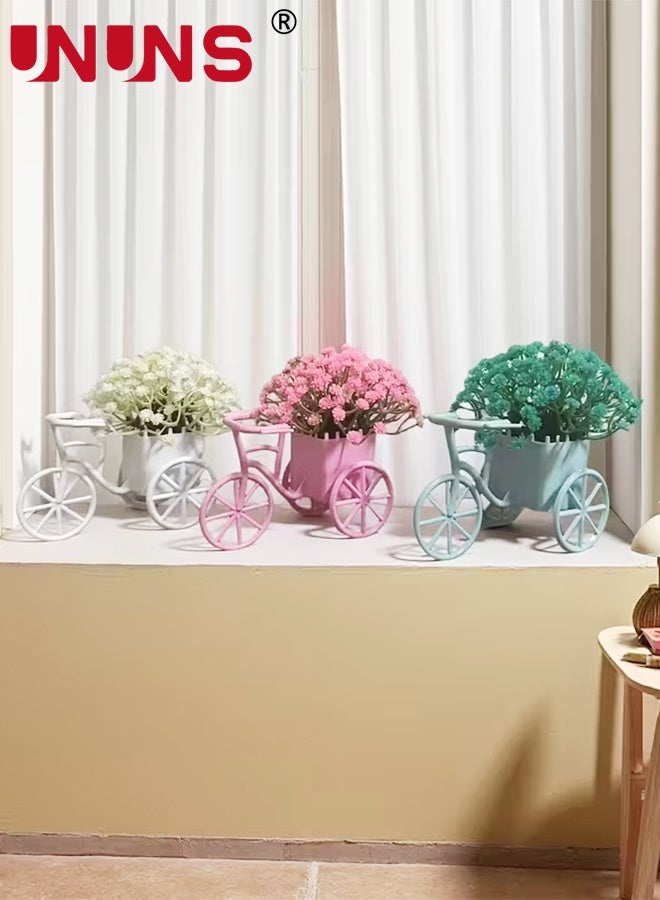 UNUNS Fake Plants Potted,3pcs Bicycle with Simulated Flowers Set,Babys Breath Artificial Flowers,Artificial Bonsai,Gypsophila Real Touch Flowers for Wedding Party Home Garden Decoration,13x12cm - Image 5