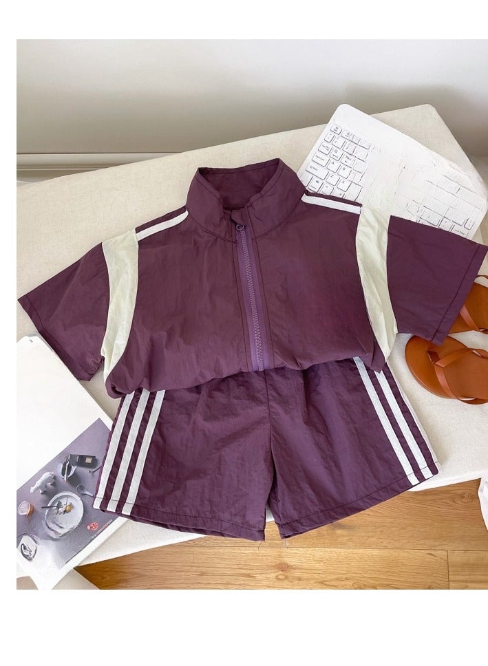 Boys' Stylish Short Sleeved Splicing Two-Piece Set - Image 1