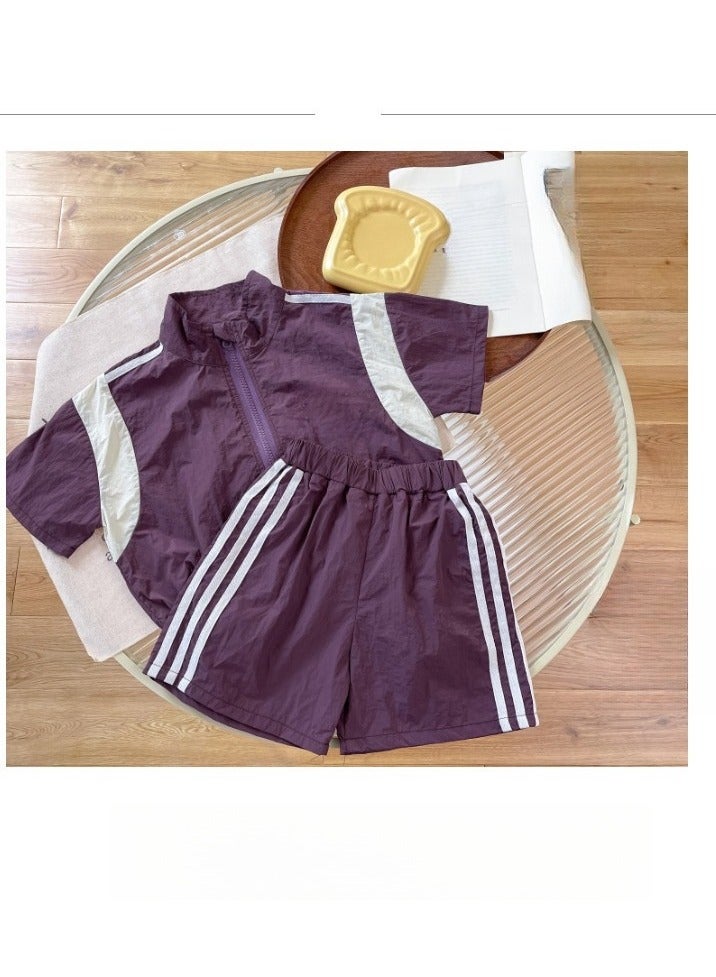 Boys' Stylish Short Sleeved Splicing Two-Piece Set - Image 2