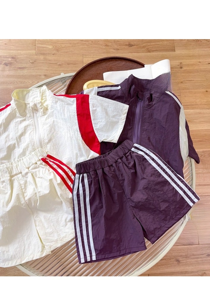 Boys' Stylish Short Sleeved Splicing Two-Piece Set - Image 4