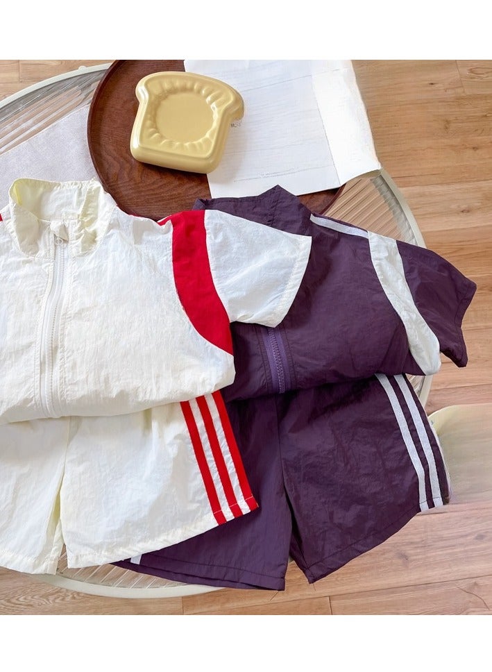 Boys' Stylish Short Sleeved Splicing Two-Piece Set - Image 5