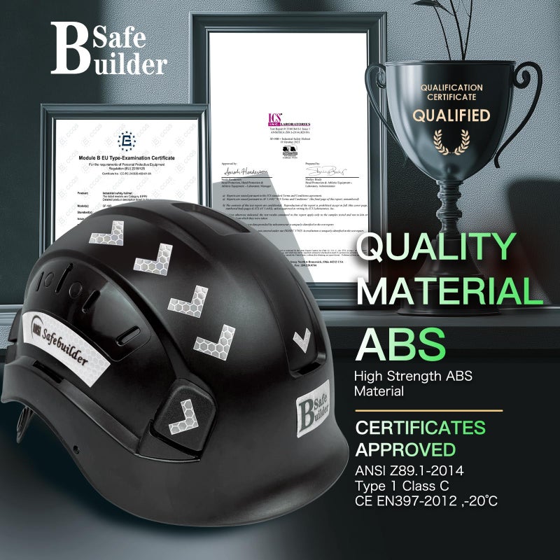SAFEBUILDER Safety Hard Hat for Engineer Vented ABS Construction Hardhats Lightweight Safety Helmet for Men & Women Industrial Adjustable Ratchet 6-Point Suspension ANSI Z89.1 (Black Hard Hats) - Image 3