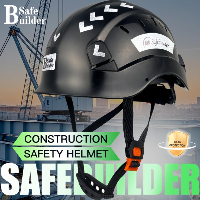SAFEBUILDER Safety Hard Hat for Engineer Vented ABS Construction Hardhats Lightweight Safety Helmet for Men & Women Industrial Adjustable Ratchet 6-Point Suspension ANSI Z89.1 (Black Hard Hats) - Image 2
