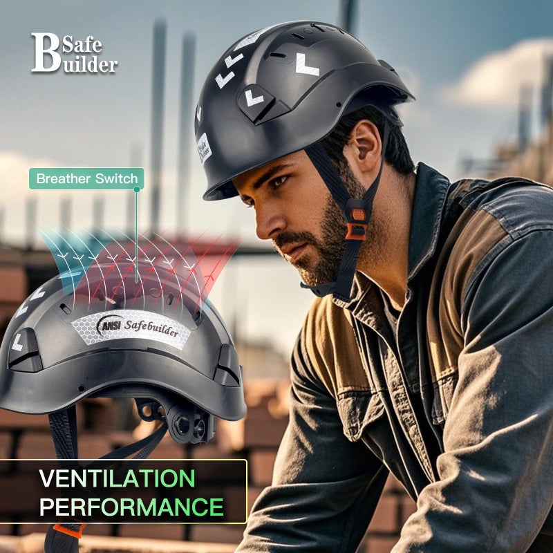 SAFEBUILDER Safety Hard Hat for Engineer Vented ABS Construction Hardhats Lightweight Safety Helmet for Men & Women Industrial Adjustable Ratchet 6-Point Suspension ANSI Z89.1 (Black Hard Hats) - Image 5
