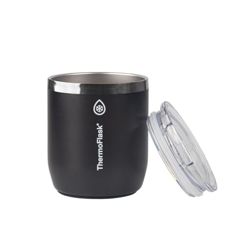 ThermoFlask Drinkware Lowball Tumbler DoubleWall Tumbler for Cold Hot Drinks Lightweight Simple Drink Cup with Lid Modern Durable Drinking Cup 10 oz Jet Black - Image 3