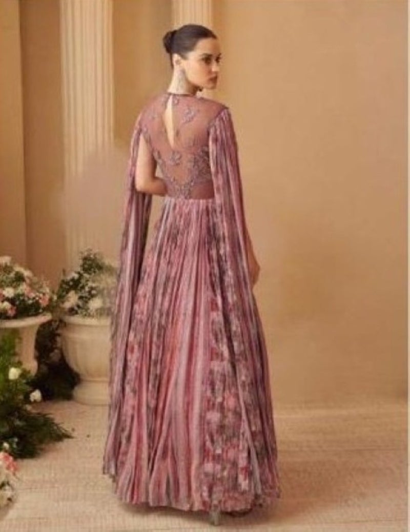 ANAITA Pink Chinon Silk Free Size Stitched Gown with Embroidery Work - Image 2