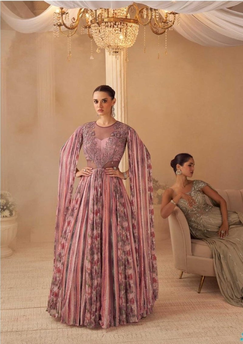ANAITA Pink Chinon Silk Free Size Stitched Gown with Embroidery Work - Image 1