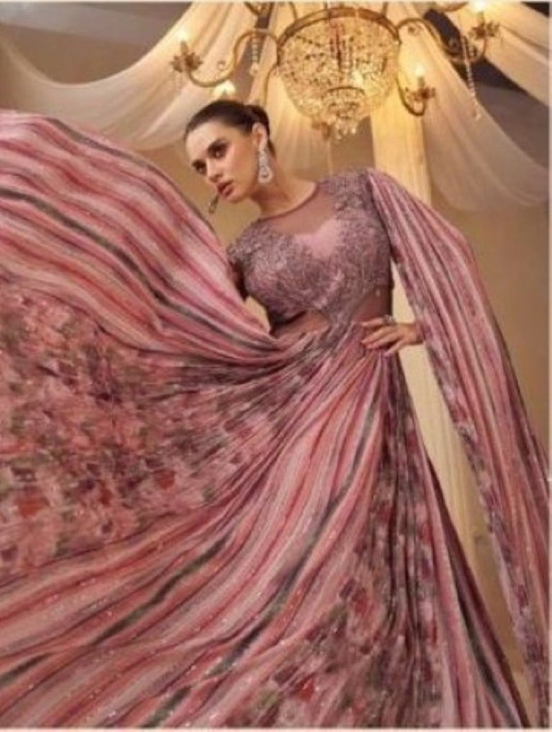 ANAITA Pink Chinon Silk Free Size Stitched Gown with Embroidery Work - Image 3