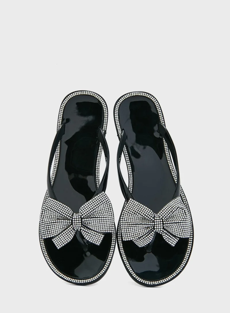 Truffle Black Jelly Embellished Flip Flops