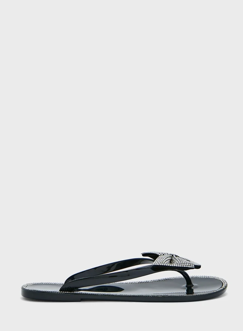 Truffle Black Jelly Embellished Flip Flops
