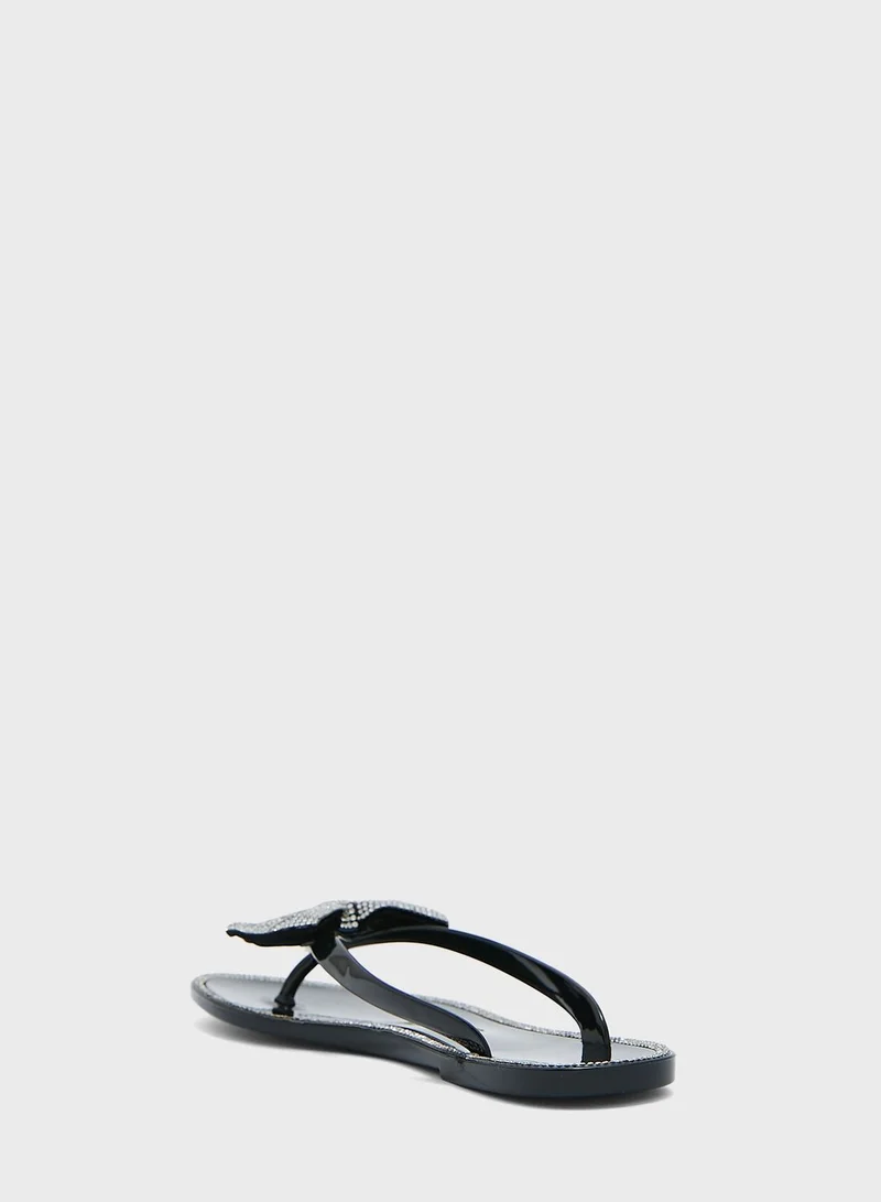 Truffle Black Jelly Embellished Flip Flops