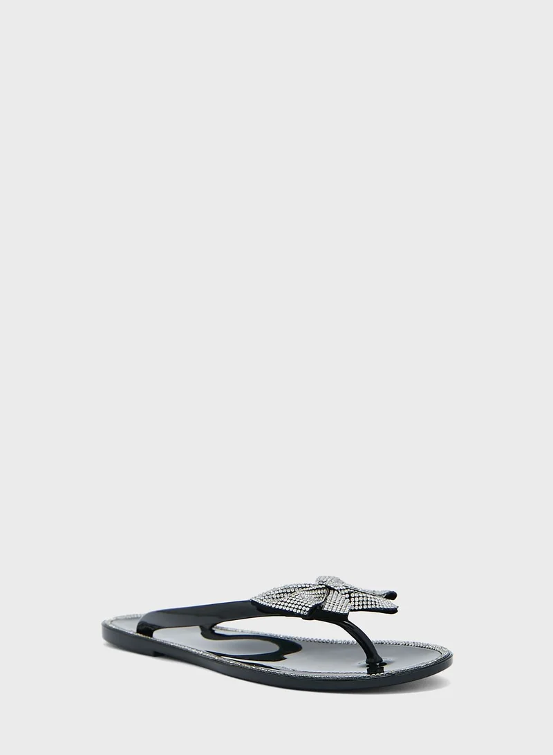 Truffle Black Jelly Embellished Flip Flops