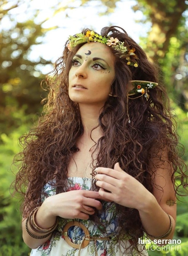 FRESHME Renaissance Mushroom Elf Ears with Crown - Butterfly Flower Headpiece Set Fairy Forest Mushroom Pixie Ears and Elf Floral Woodland Crown for Women Renfaire Wedding Halloween Cosplay Bridal Photo Shoot - Image 2